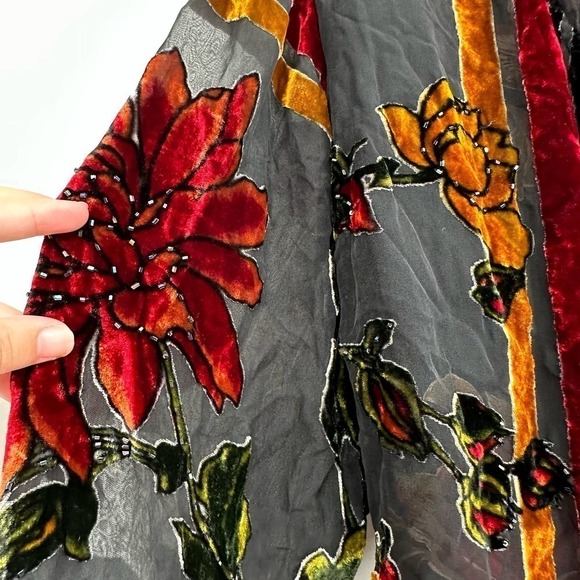 NEW Citron Silk Maxi Dress and Jacket Floral Print Velvet Beaded Fall - Picture 13 of 15